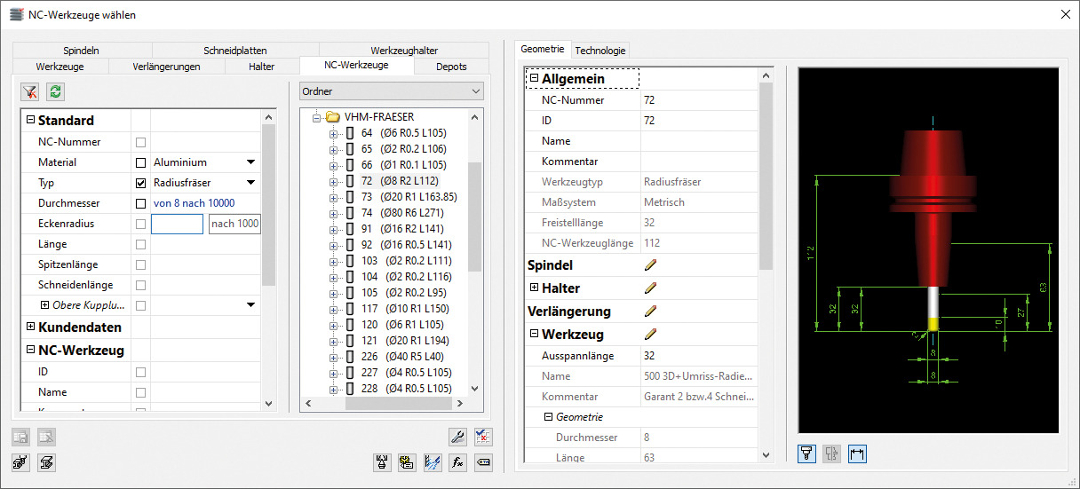 Eine detailgetreue Darstellung der Werkzeuge als 3D-Modell in Hypermill gewährleistet eine sichere Simulation.